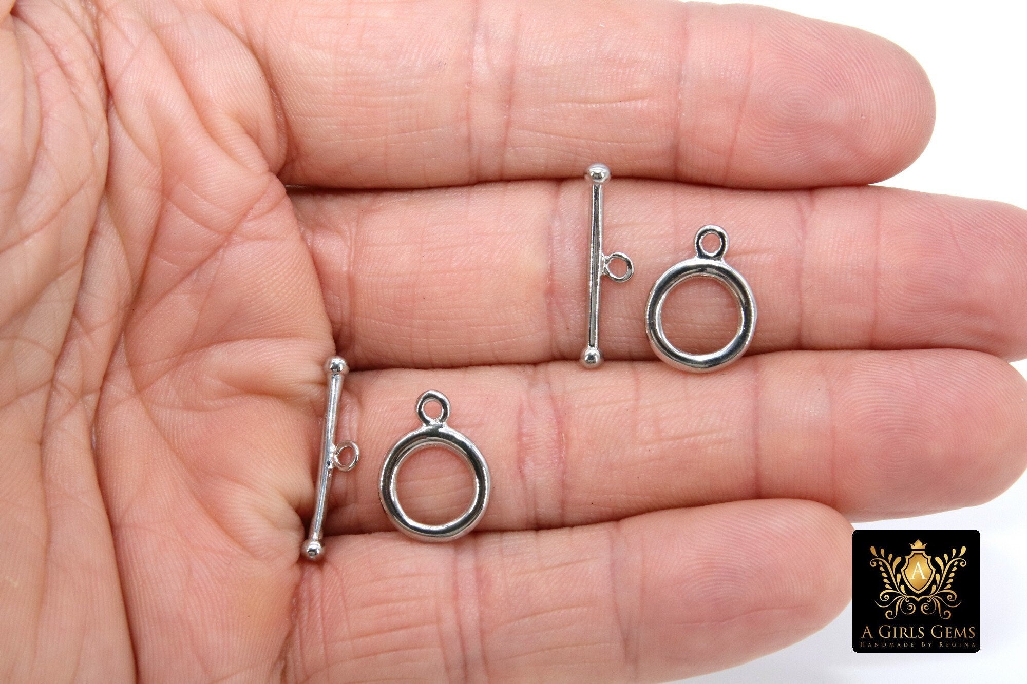 Silver Plated Toggle Clasp Set, Ball End 12 x 16.25 Toggle Ring, 23 mm Ball End T Bar Clasps