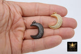 CZ Micro Pave Moon Charms, Gold Diamond Pave Cubic Zirconia Pendant, Black Half Moon Charm