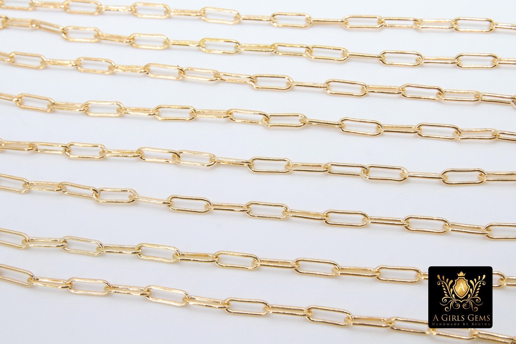 14 K Gold Filled Paperclip Chain, Rectangle Drawn 9 mm Chain CH #779, 14 20 Gold Unfinished Paper Clip Oval Chains