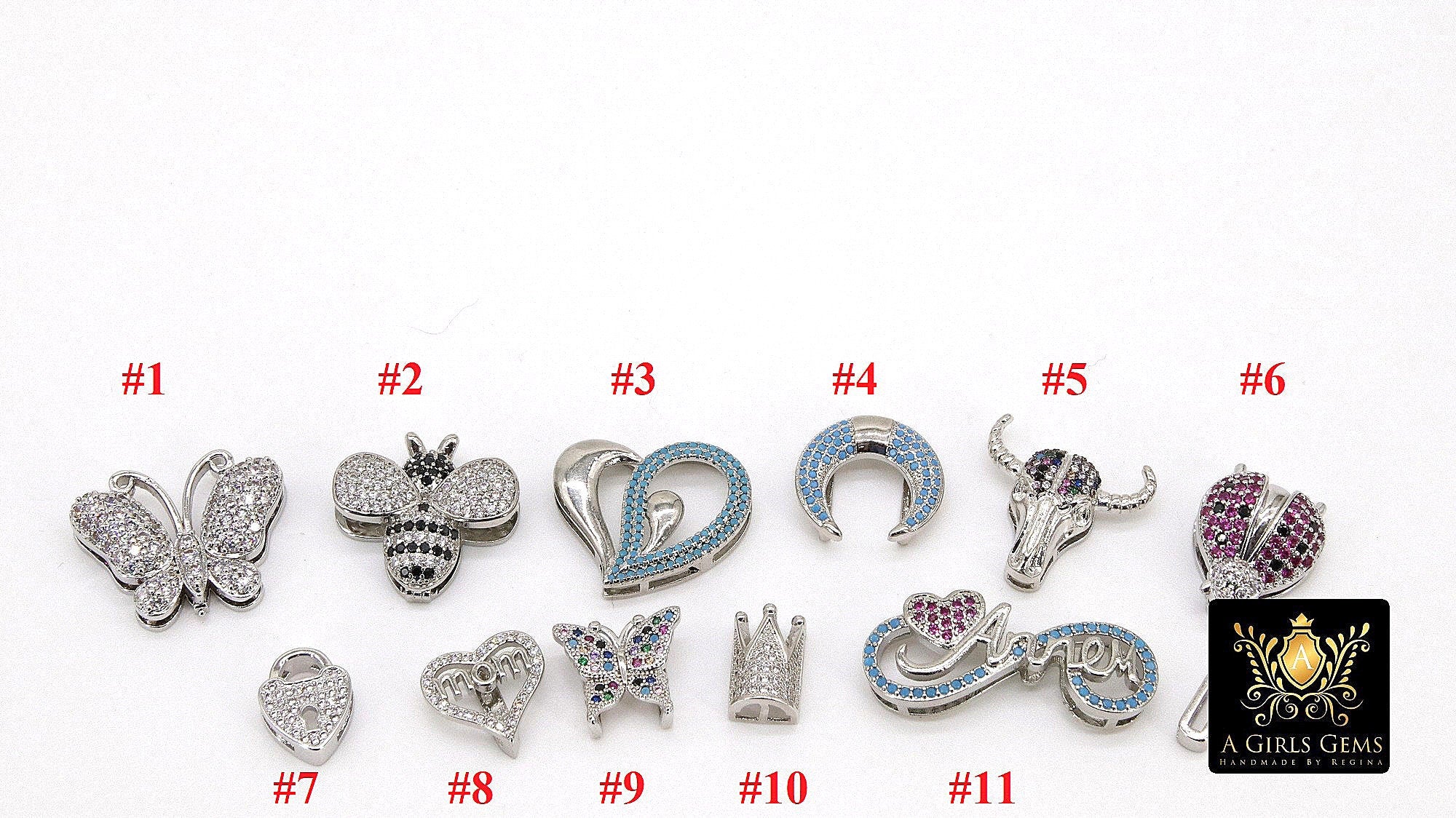 CZ Micro Pave Gold Heart Slider Charms, Butterfly Slider Bracelet, Ladybug Slide