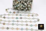 Amazonite Rosary Chain, 6 mm Silver Plated Beaded Chain CH #356, Wire Wrapped Chains