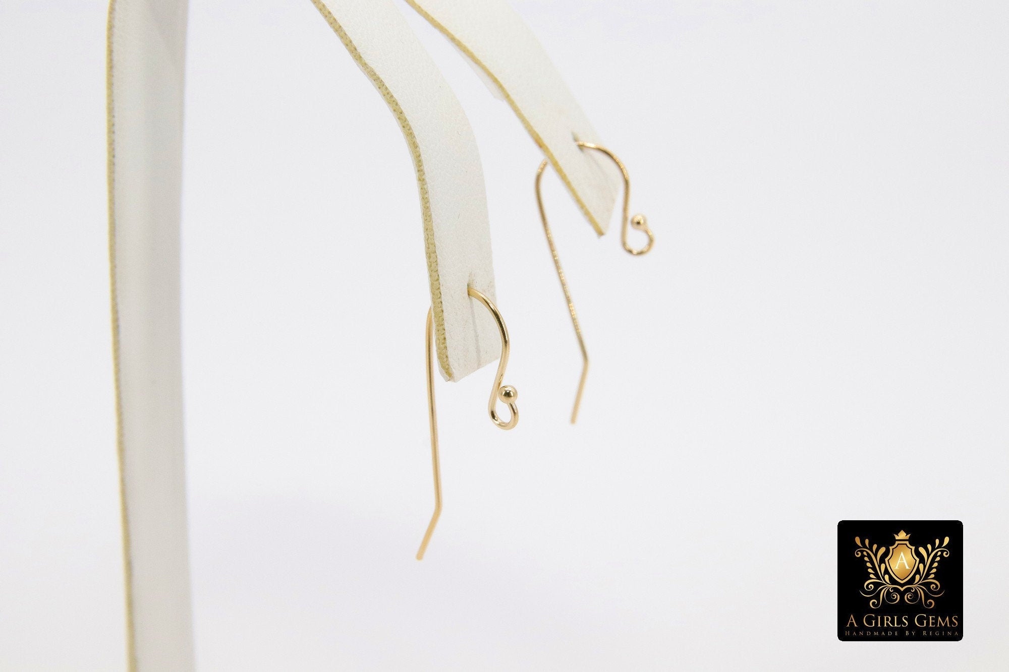 14 K Gold Filled Ear Wire Hooks, Ball End Earring Findings #2168 , 12.0 x 25.0 mm Fancy Earring Components
