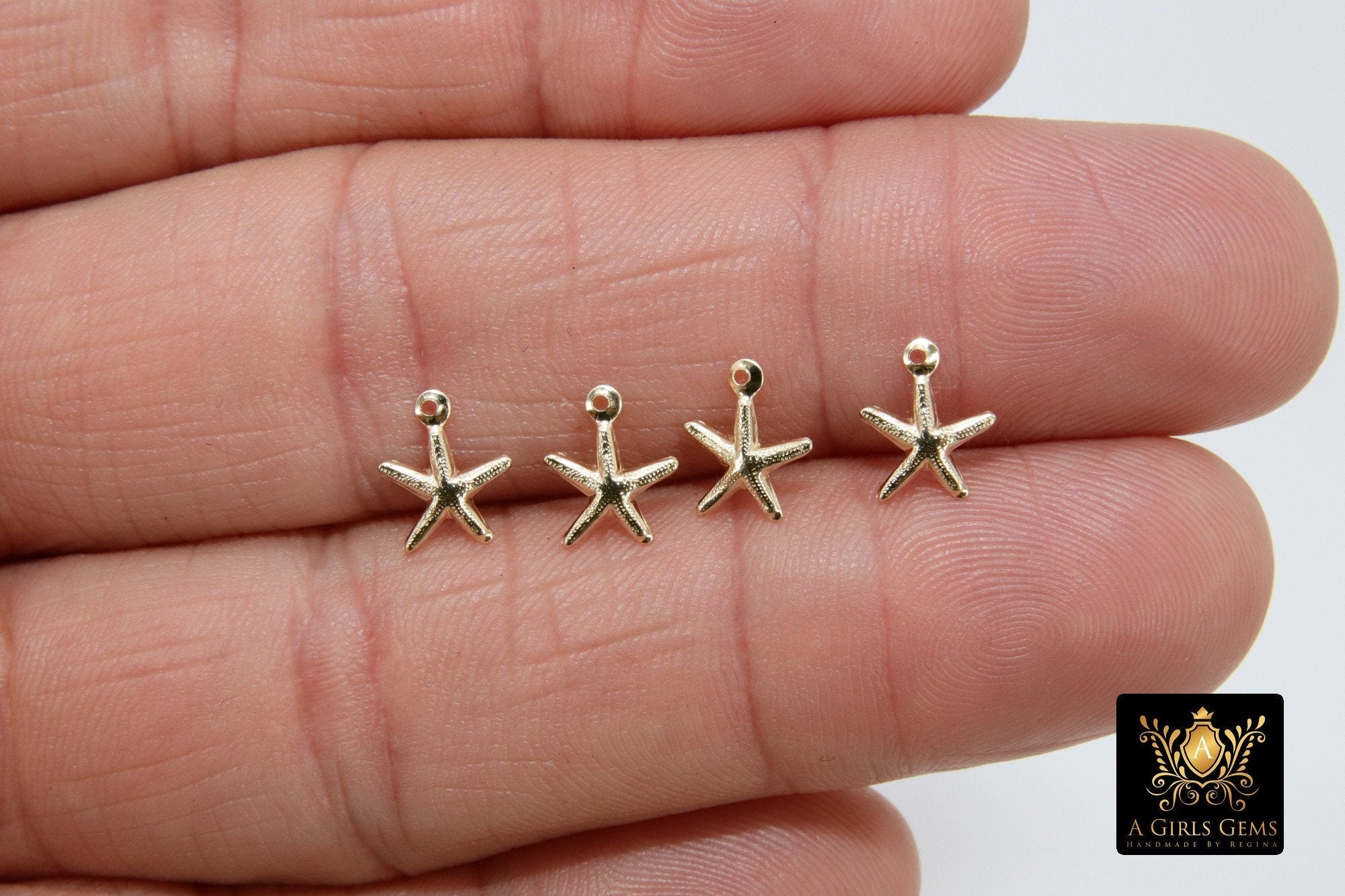 Gold Tiny Star Charms, 2 Pc Jewelry Starfish #2154, Gold Plated 9 mm Small Beach Dangle