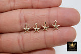 Gold Tiny Star Charms, 2 Pc Jewelry Starfish #2154, Gold Plated 9 mm Small Beach Dangle
