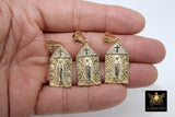 Gold Jesus Virgin Mary Charms, CZ Micro Pave Pendants, Matte Gold Cross Steeple #921