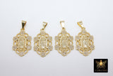 Gold Jesus Virgin Mary Charms, CZ Micro Pave Pendant #920, Gold Madonna Oval