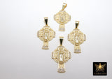 Gold Jesus Virgin Mary Cross Pendants, CZ Pave Cross Charms, Jewelry Crucifix