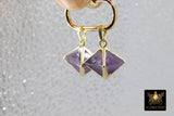 Natural Amethyst Diamond Charms, Gold Hexagon Shape Pendant #2096, Fluorite Quartz Gemstones