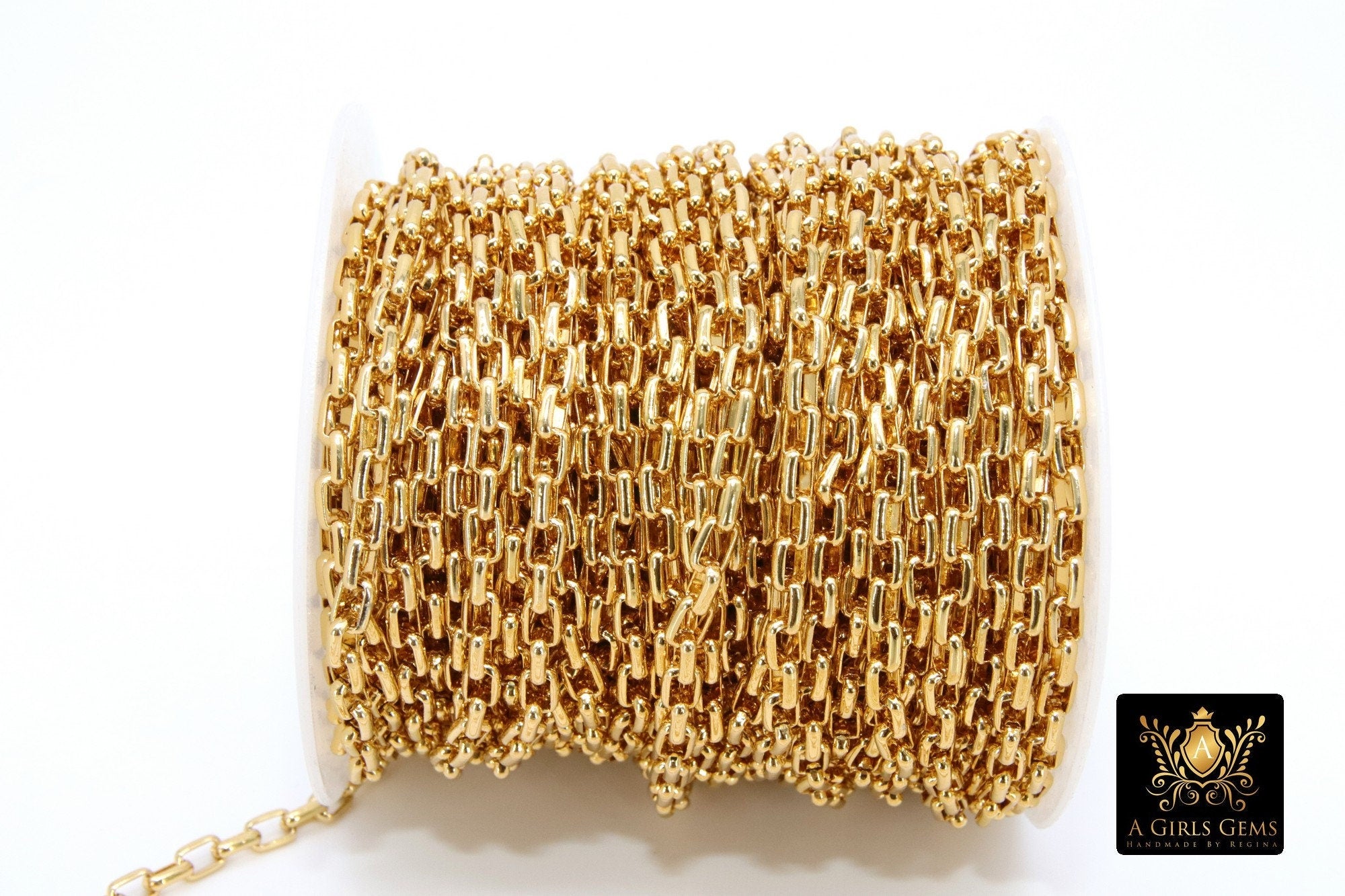 Gold Plated Box Chain: Thick Rectangle Jewelry Chains (5.0 x 3.5 mm)