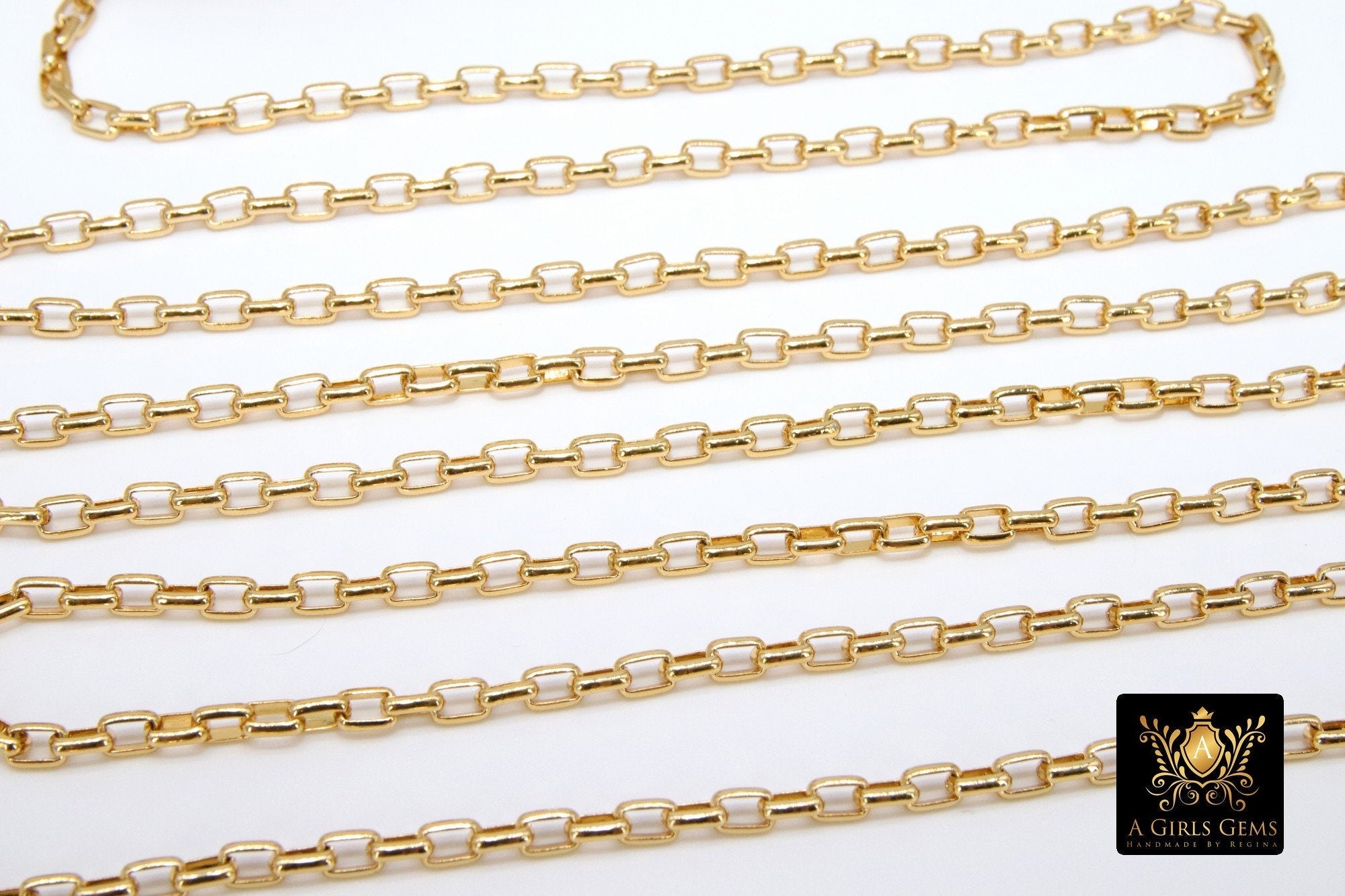 Gold Plated Box Chain: Thick Rectangle Jewelry Chains (5.0 x 3.5 mm)