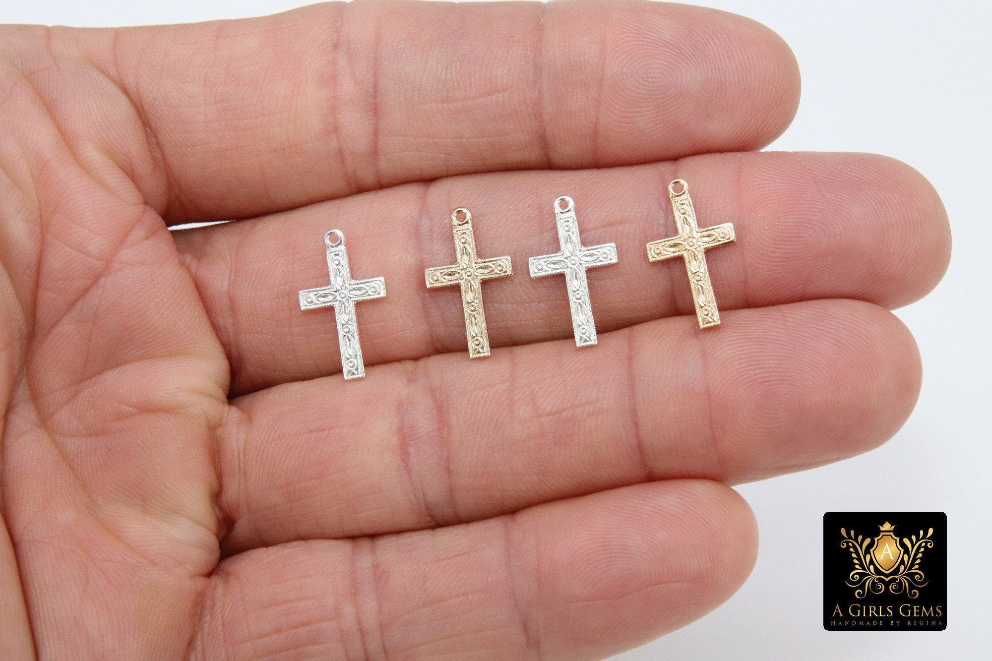 14 K Gold Filled Cross Charms, 925 Sterling Silver Filigree Scroll Crosses #2317, Pattern Textured 14 20 Jewelry