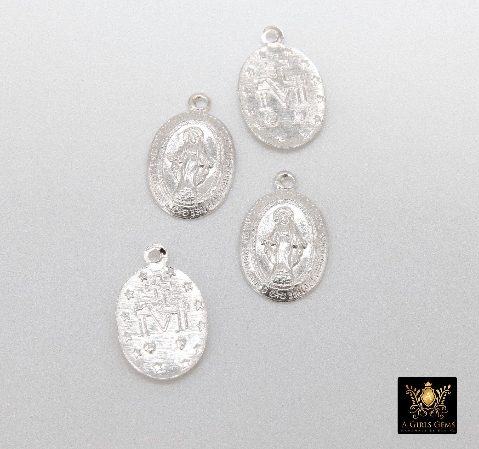 925 Silver Virgin Mary Charms, 14 mm Virgin Guadalupe #896, Blessed Rosary Charms