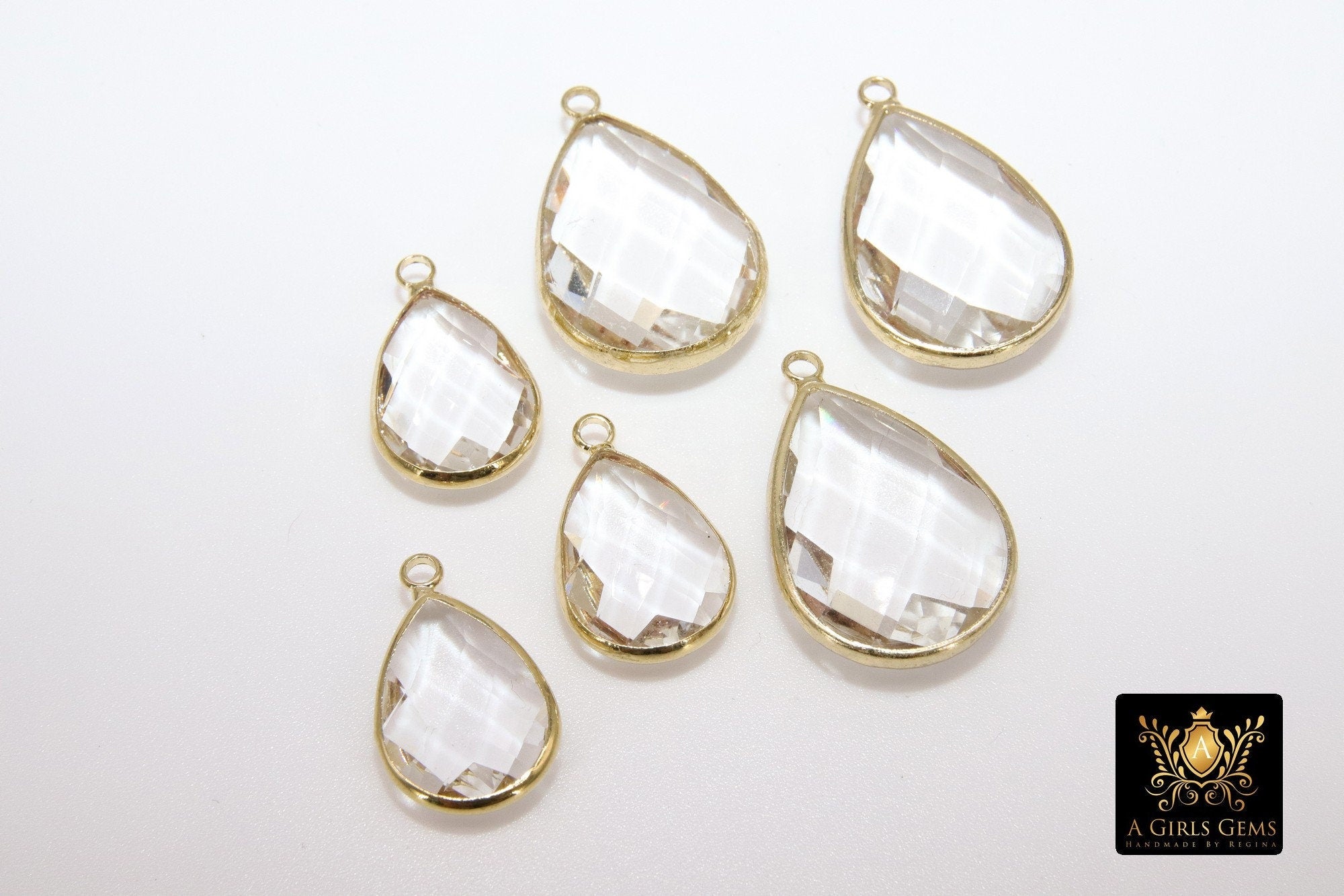 Teardrop Charms, 2 Pcs Gold Clear Crystal #644, Large Pear Shape Bezels for Earrings
