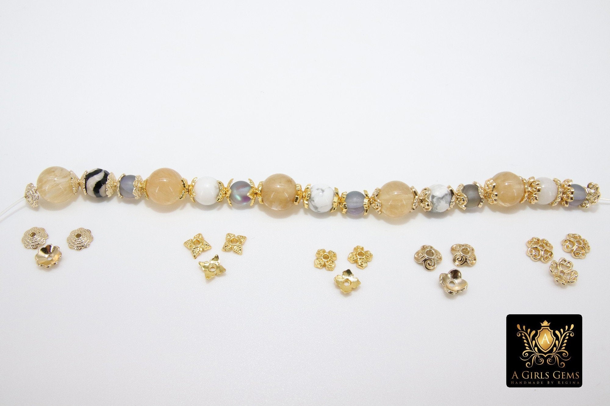 Gold Bead Caps, 6 mm Bead End Caps, 5 Different Round Cone Discs Styles