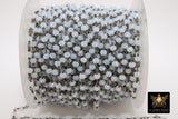 White Opal Rosary Chain, 4 mm Black Wire Wrapped CH #315, Beaded Chain Opalite