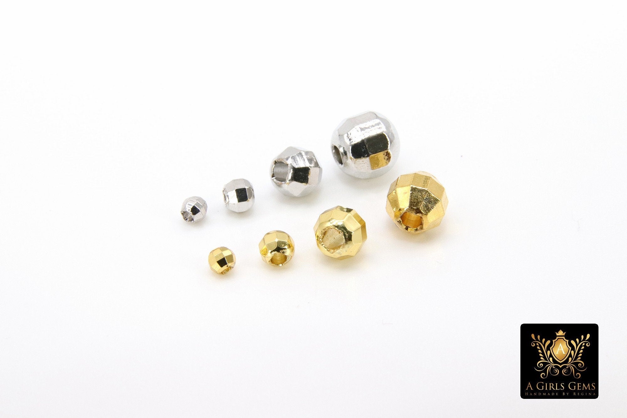 Gold Disco Ball Spacer Beads, 20 pcs Faceted Hexagon Mirror Spacers, Jewelry Findings