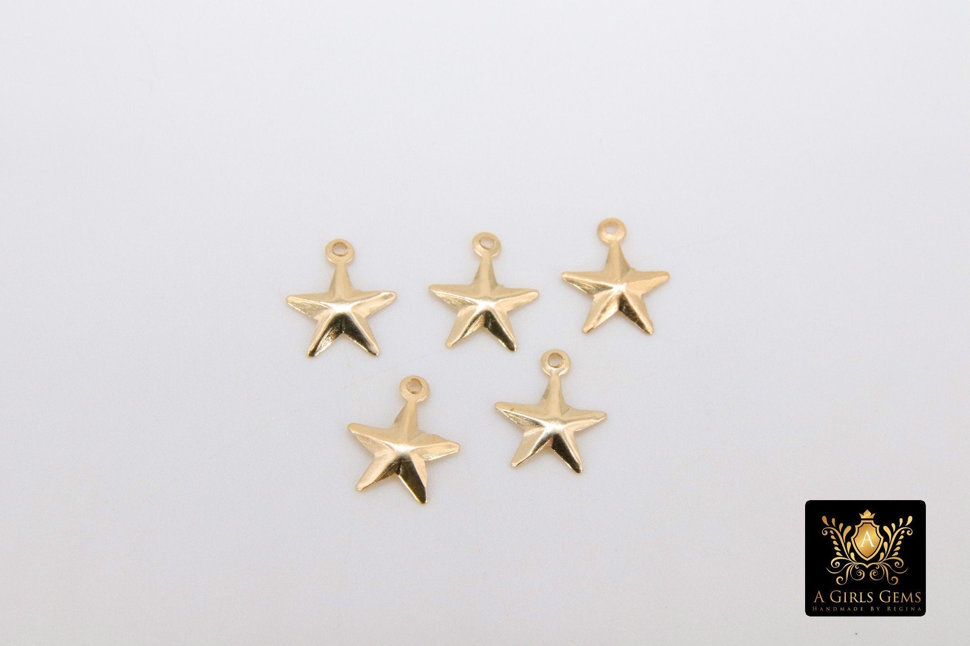 14 K Gold Filled Puff Star Charms, 14 20 Jewelry #2155, Minimalist Dangle Charms 10 x 8 mm