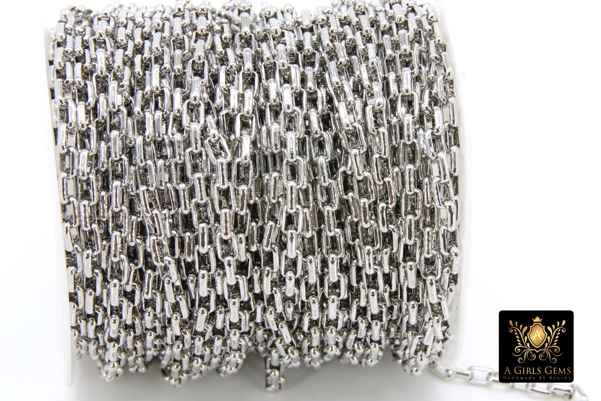 Gold Plated Box Chain: Thick Rectangle Jewelry Chains (5.0 x 3.5 mm)