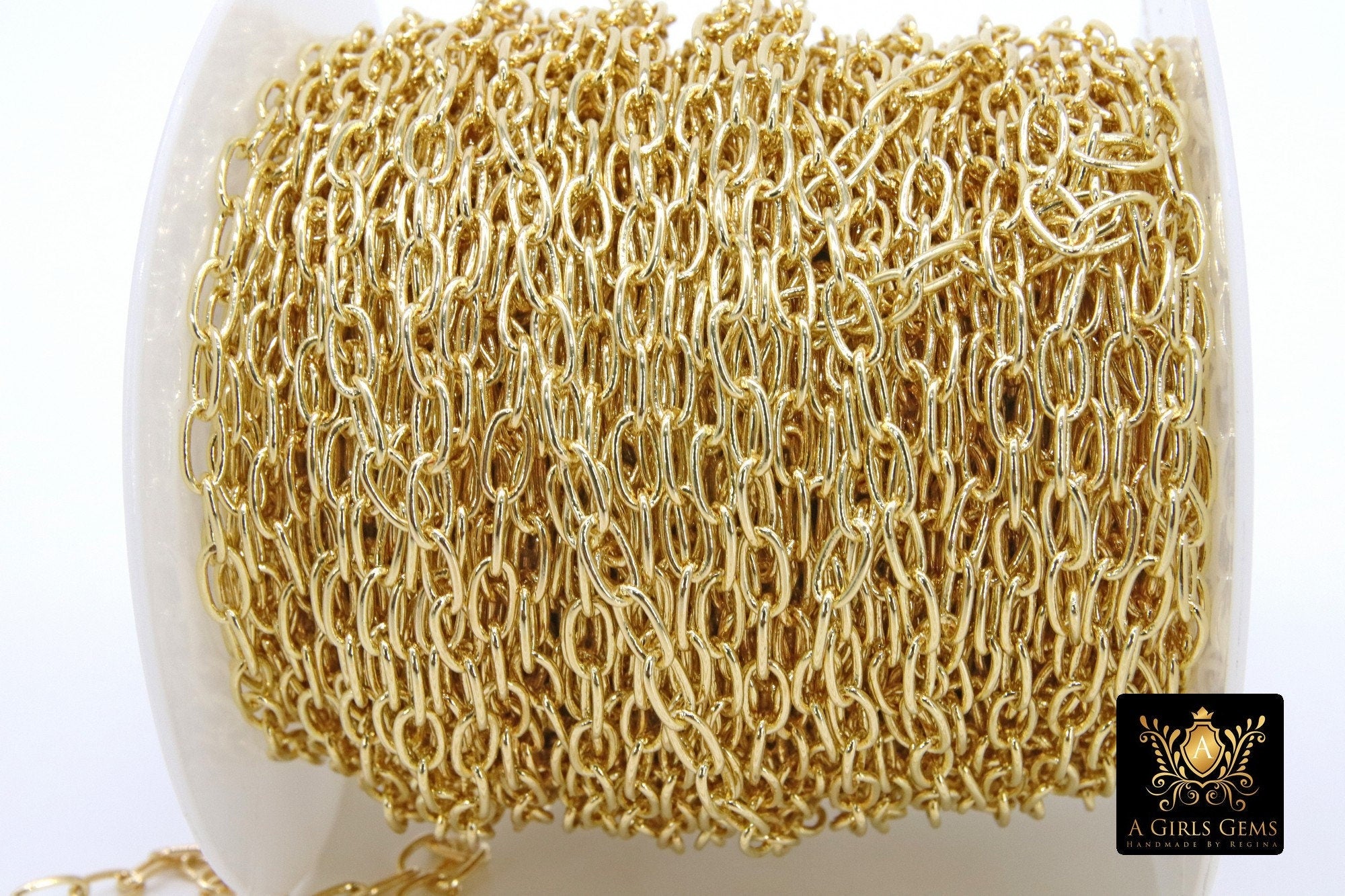 Gold Oval Chain, Oval Unfinished Silver Rectangle Chain CH #158, 7 mm Necklace