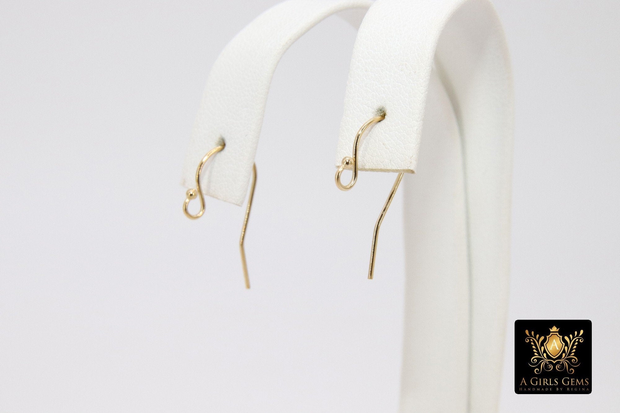 14 K Gold Filled Ball End Earring Hooks, Earring Findings #2235, 11.5 x 20 mm Fancy Ear Wire Components