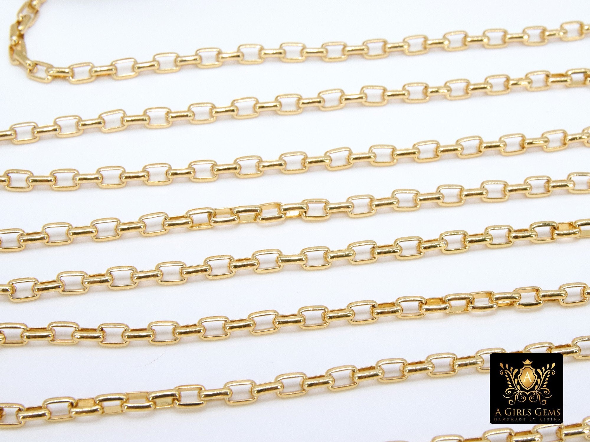 Gold Plated Box Chain: Thick Rectangle Jewelry Chains (5.0 x 3.5 mm)