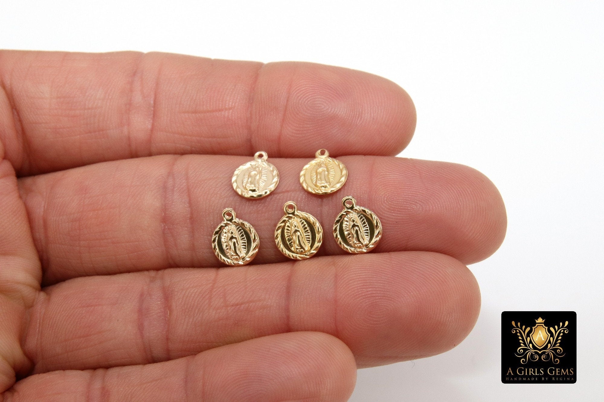 14 K Gold filled Virgin Mary Charm, Tiny 14 20 Gold Miraculous Madonna Bracelet Charms #2157, Minimalist Rosary Chain Necklace