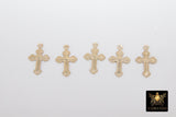 14 K Gold Filled Cross Charms, Pattern Textured Edge #2343, New Orleans Fleur De Leis Cross