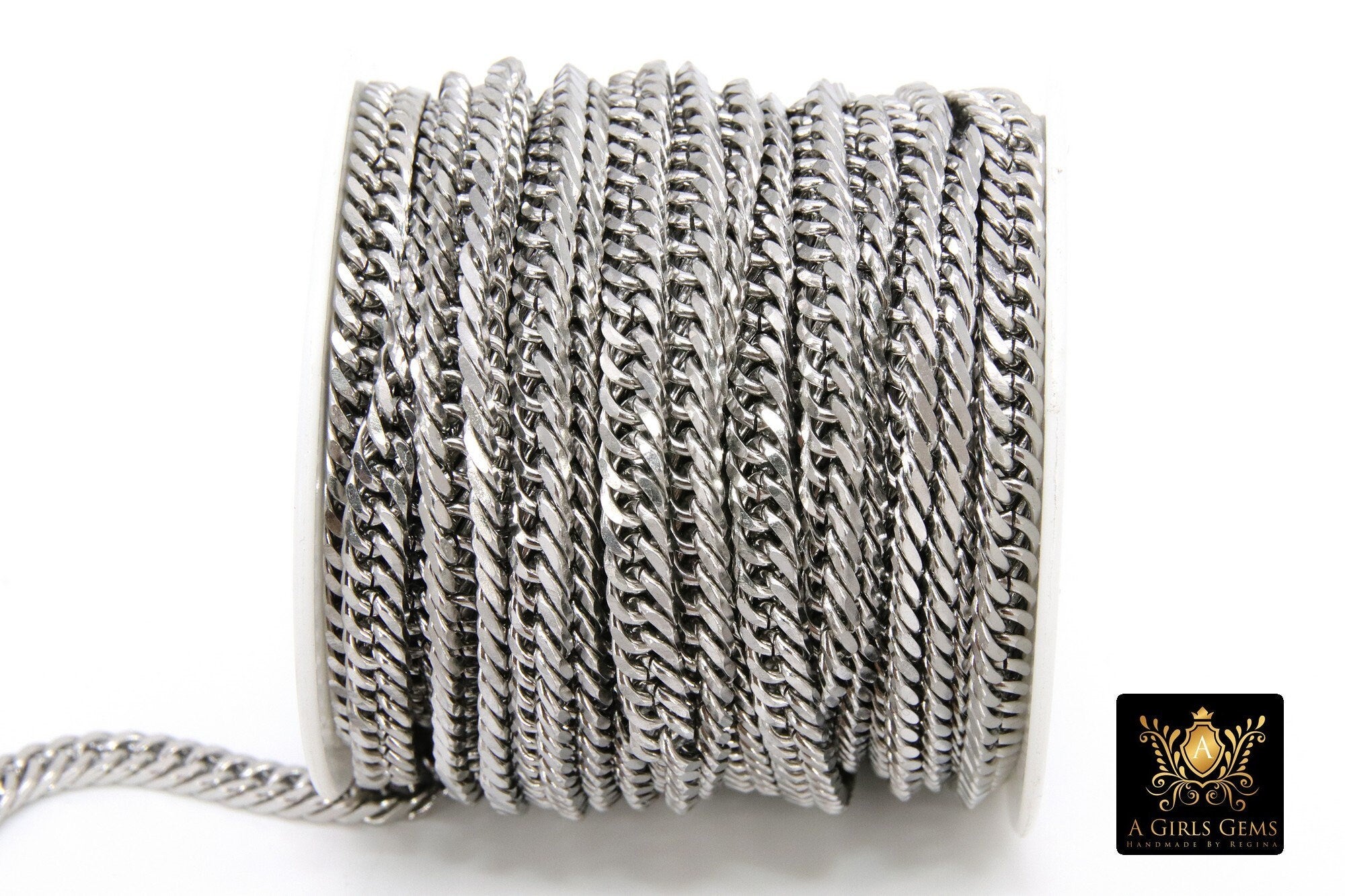 Silver Stainless Steel Chain, 304 Faceted Curb 7 x 4 mm Chains CH #167, Unfinished Necklace Chains