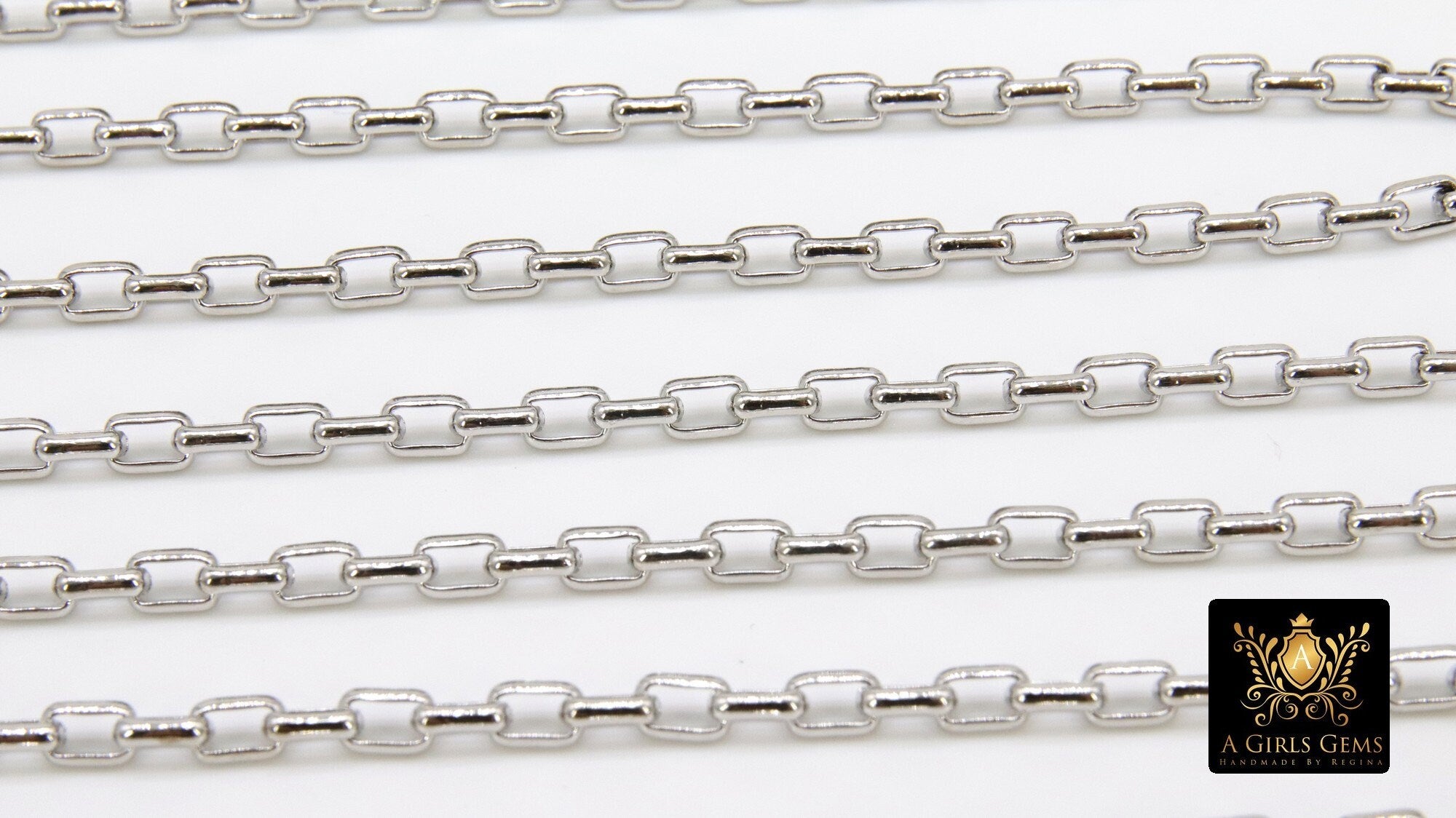 Gold Plated Box Chain: Thick Rectangle Jewelry Chains (5.0 x 3.5 mm)