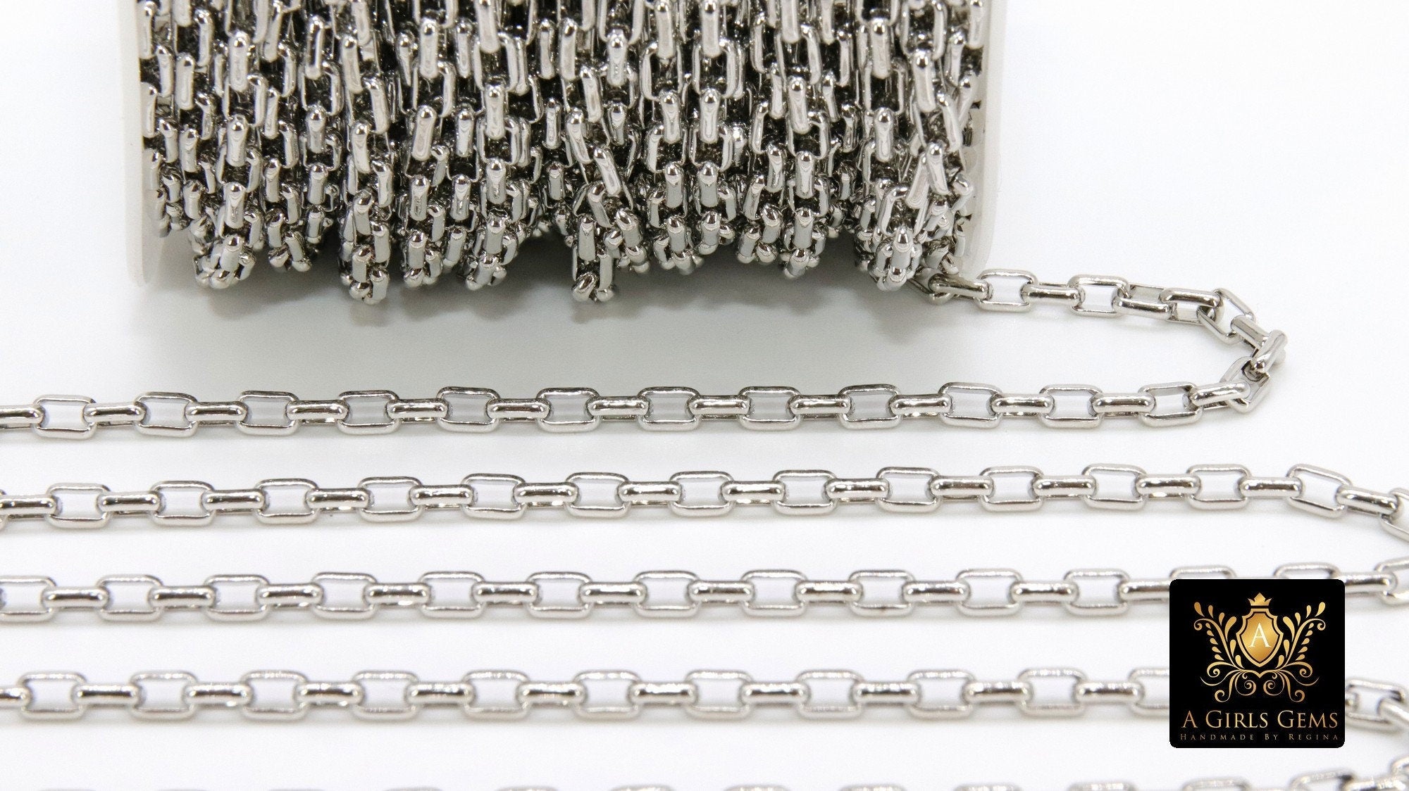 Gold Plated Box Chain: Thick Rectangle Jewelry Chains (5.0 x 3.5 mm)