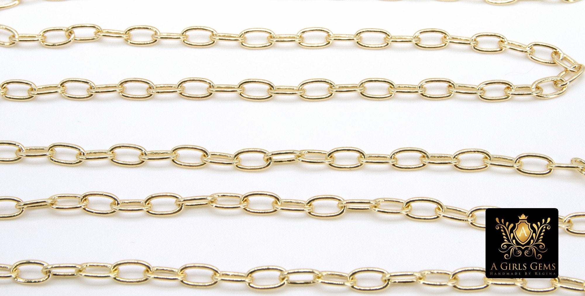 Gold Oval Chain, Oval Unfinished Silver Rectangle Chain CH #158, 7 mm Necklace