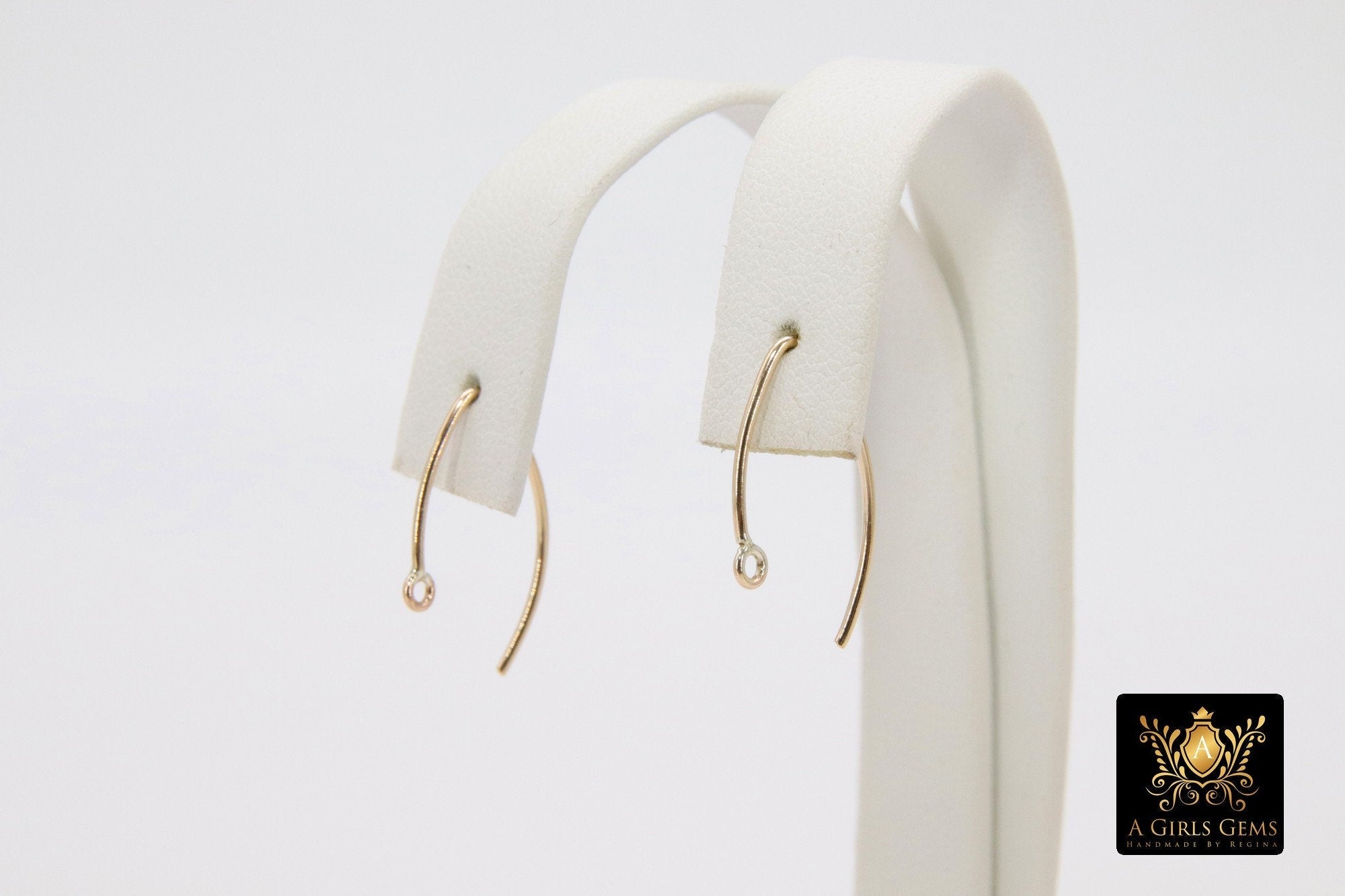14 K Gold Filled Ear Wire Hooks, 925 Sterling Silver V Wire Earring Findings #2166, 22 mm Long Earring Hooks
