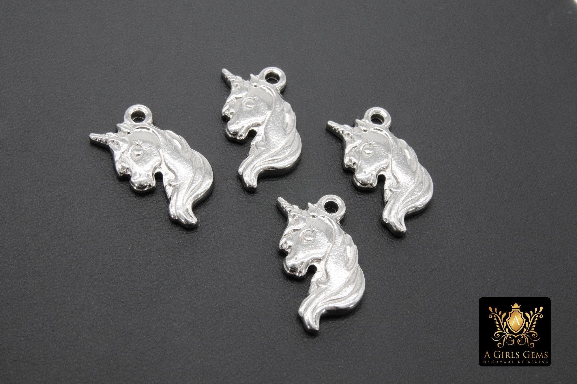 Silver Unicorn Charms, Tiny Fantasy Charms, Stainless Steel Unicorn Head #874