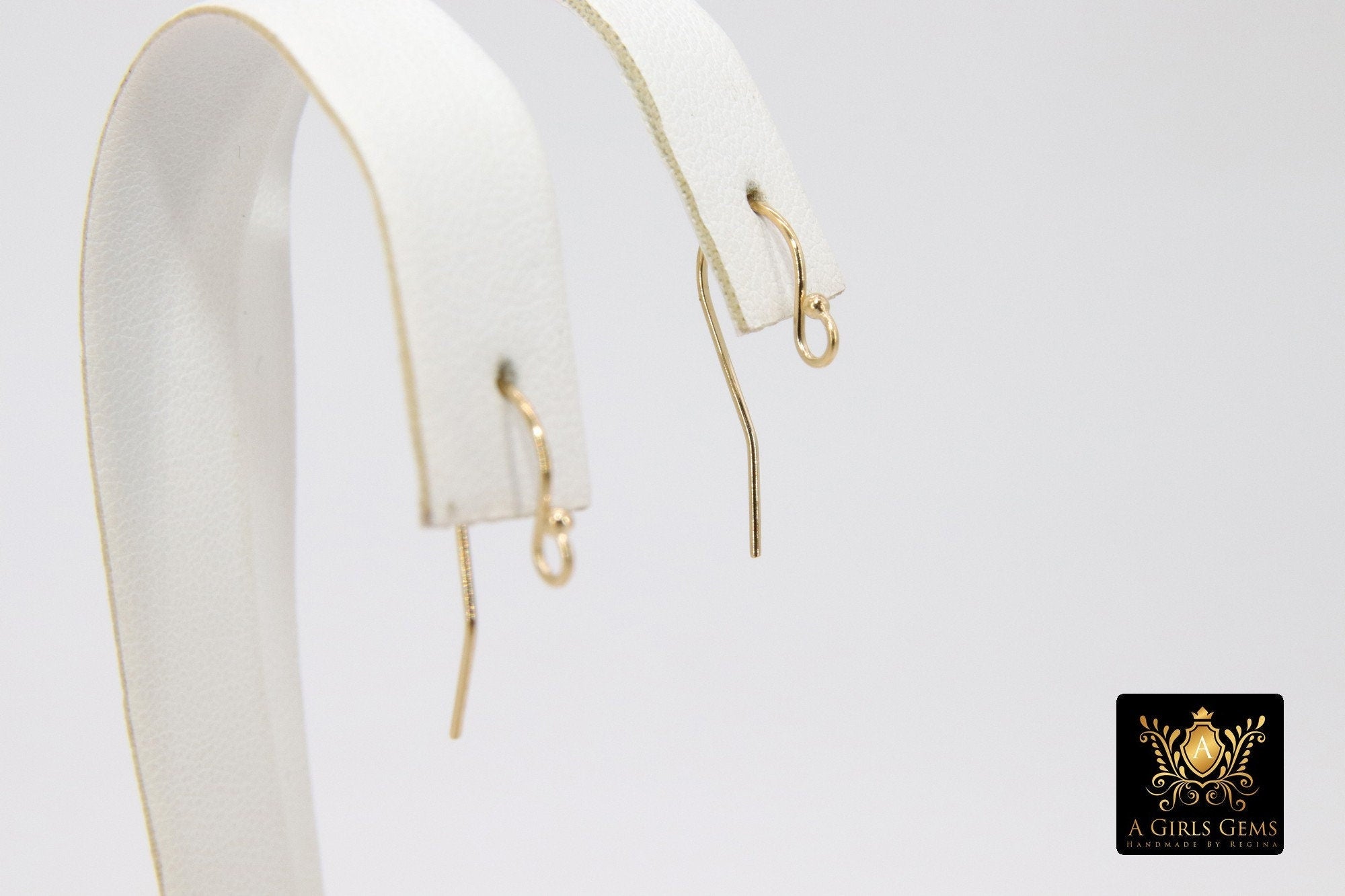 14 K Gold Filled Ball End Earring Hooks, Earring Findings #2235, 11.5 x 20 mm Fancy Ear Wire Components