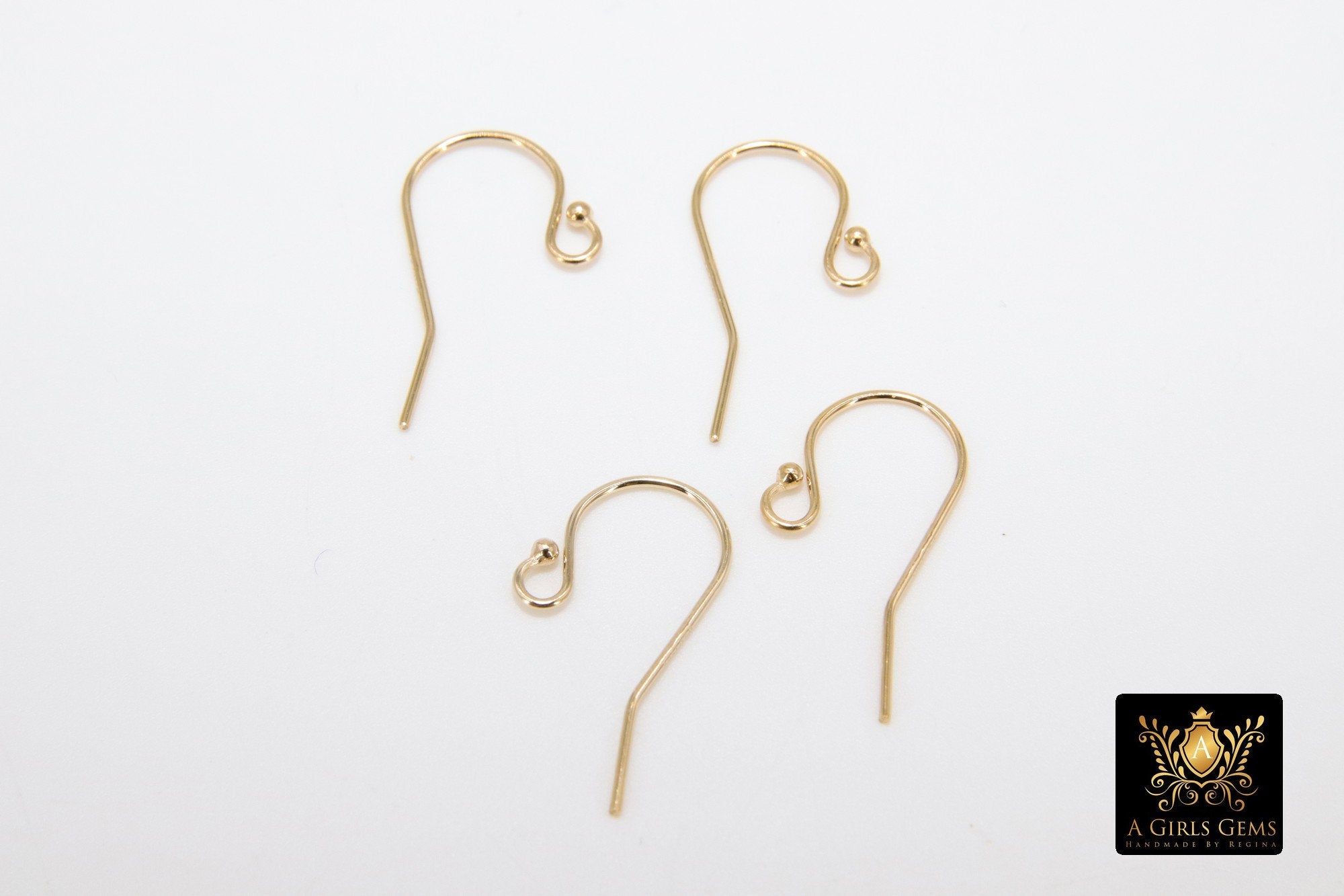 14 K Gold Filled Ball End Earring Hooks, Earring Findings #2235, 11.5 x 20 mm Fancy Ear Wire Components