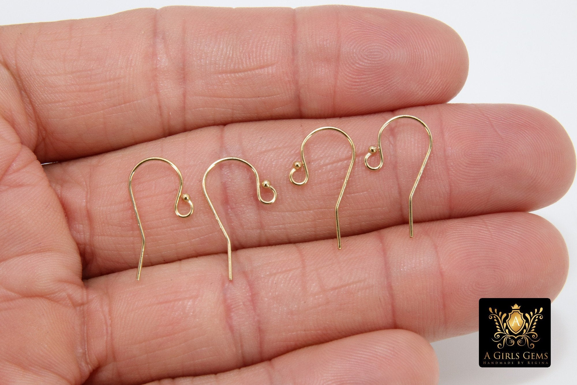 14 K Gold Filled Ball End Earring Hooks, Earring Findings #2235, 11.5 x 20 mm Fancy Ear Wire Components