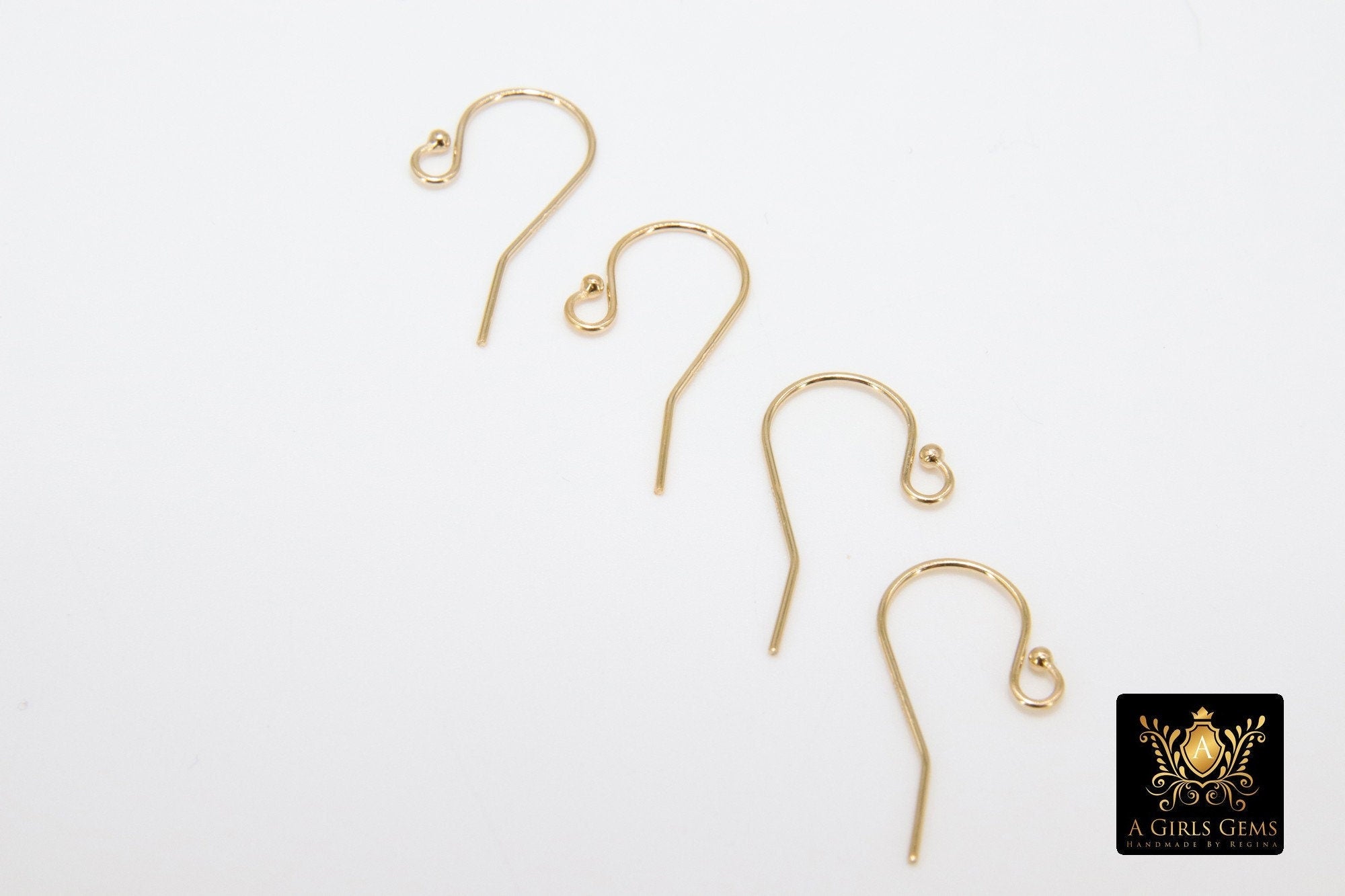14 K Gold Filled Ball End Earring Hooks, Earring Findings #2235, 11.5 x 20 mm Fancy Ear Wire Components