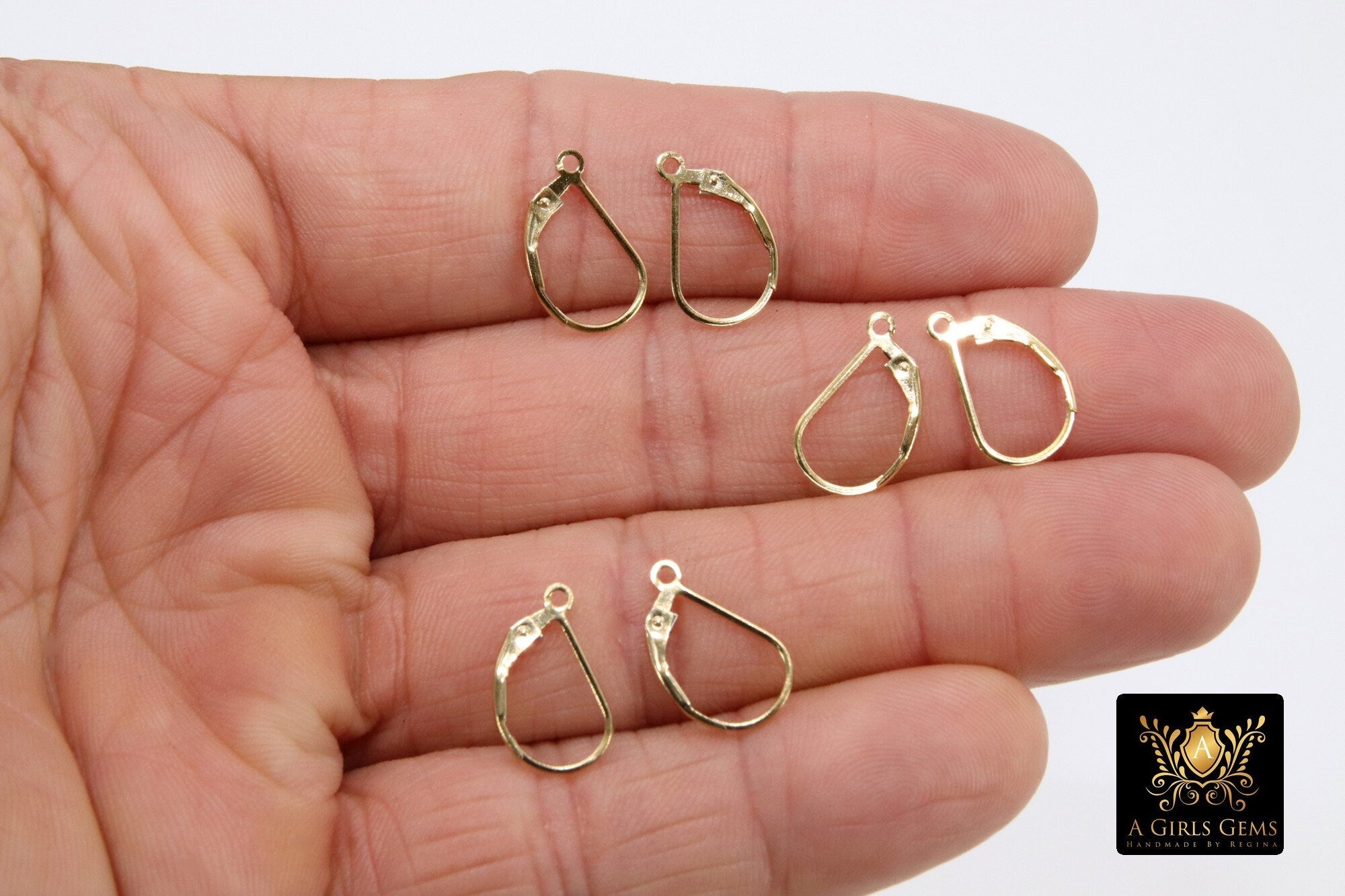 14 K Gold Filled Smooth Lever back Ear Ring Parts, 2 Pc High Quality Gold Huggie Wire Findings #2314, Open Loops 9.5 x 16.5 mm