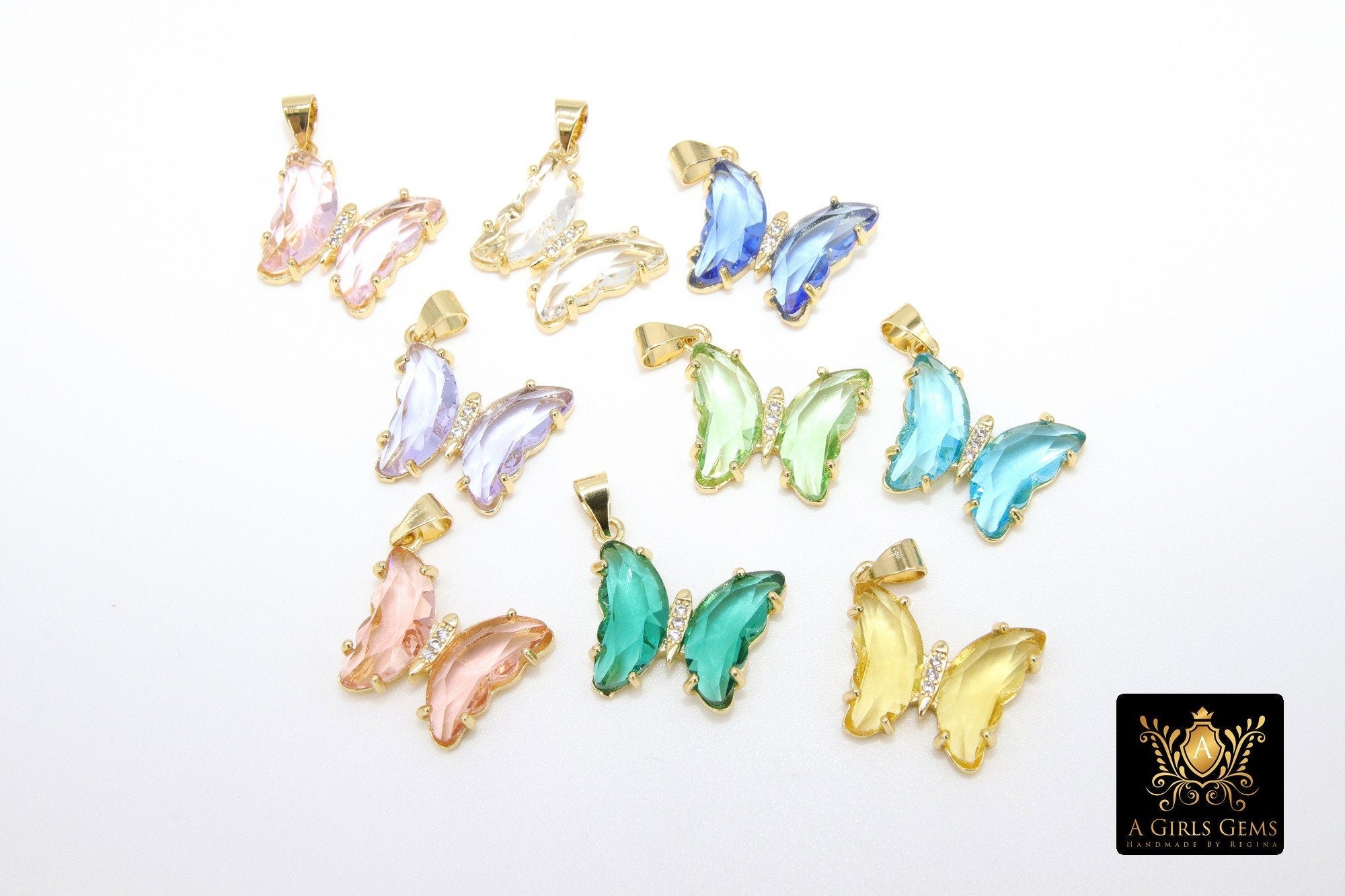 CZ Butterfly Crystal Charms, Gold Crystal Butterflies #2571, Pink