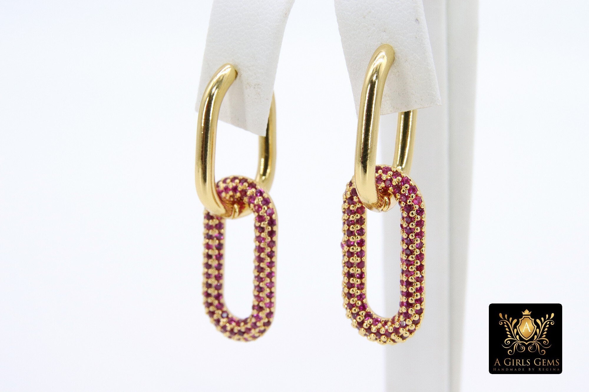 Gold CZ Oval Hoop Ear Rings, 2.50 mm Thick Tube, High Quality Carabiner Hoop Huggie Wire Findings