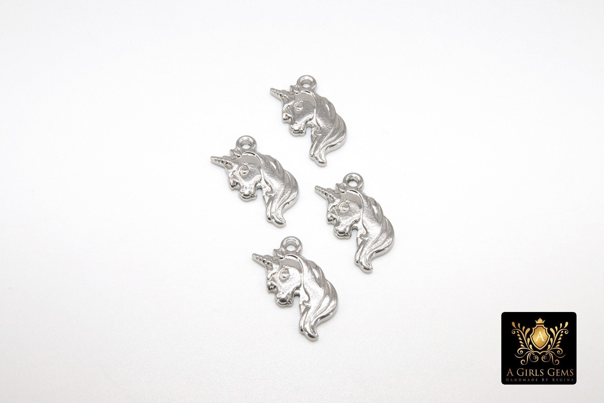 Silver Unicorn Charms, Tiny Fantasy Charms, Stainless Steel Unicorn Head #874