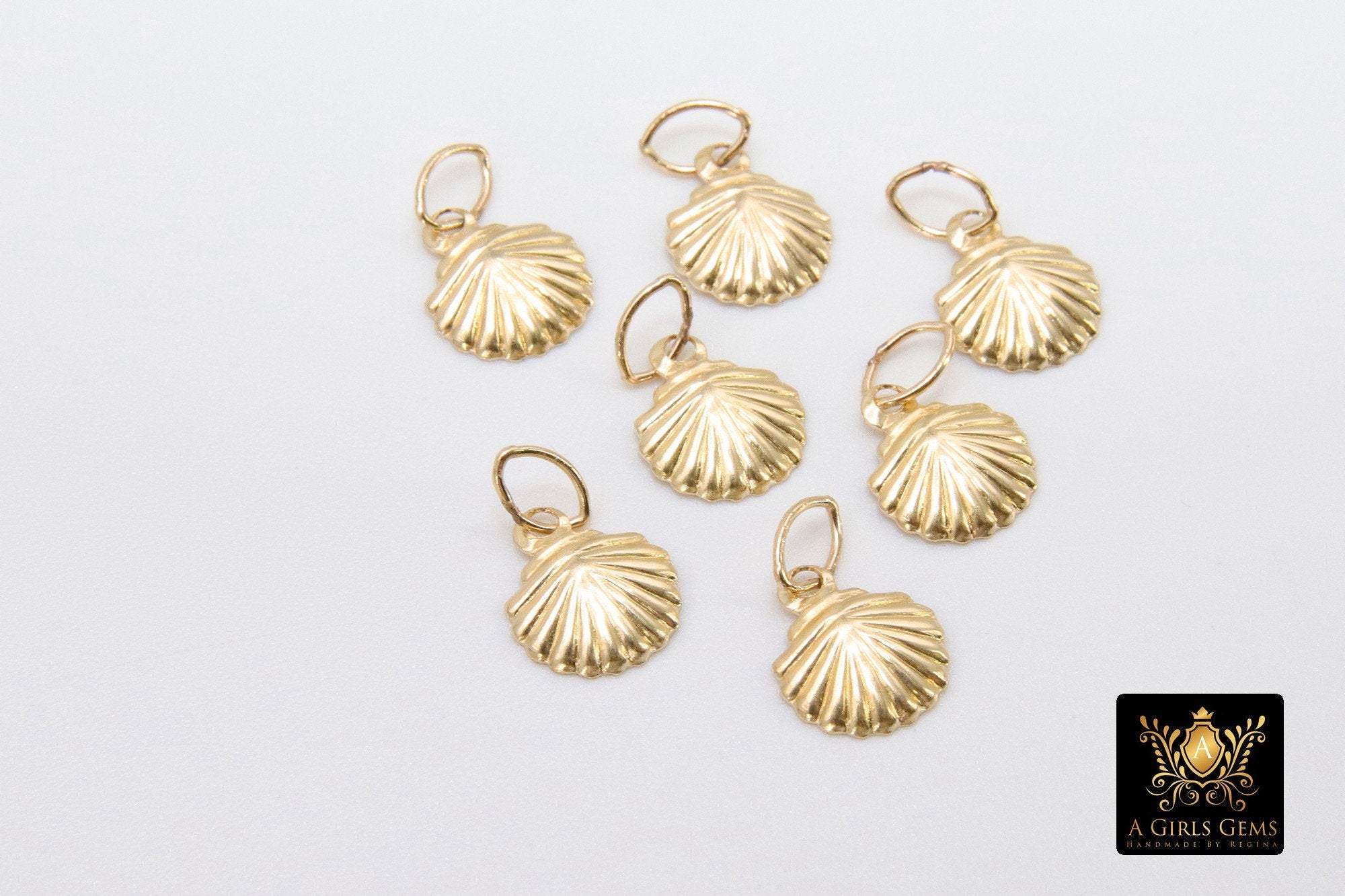 14 K Gold Filled Tiny Scallop Shell Charm, 14 20 Gold Small Seashell #2134, 8 x 9 mm Beach charms