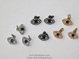Tiny Evil Eye Charm, CZ Black Pave 9 x 11 mm Evil Eye Charms #97, Silver CZ Spinel Eye