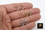 CZ Gold Moon Charm with Rings, 2 Pc Silver Star Slide Spacer Circle Silver #2617, Rose Large Big Hole Dangle