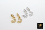 CZ Gold Moon Charm with Rings, 2 Pc Silver Star Slide Spacer Circle Silver #2617, Rose Large Big Hole Dangle