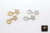 CZ Gold Star Charm with Rings, 2 Pc Silver Star Slide Spacer Circle Silver #2618, Rose Large Big Hole Dangle
