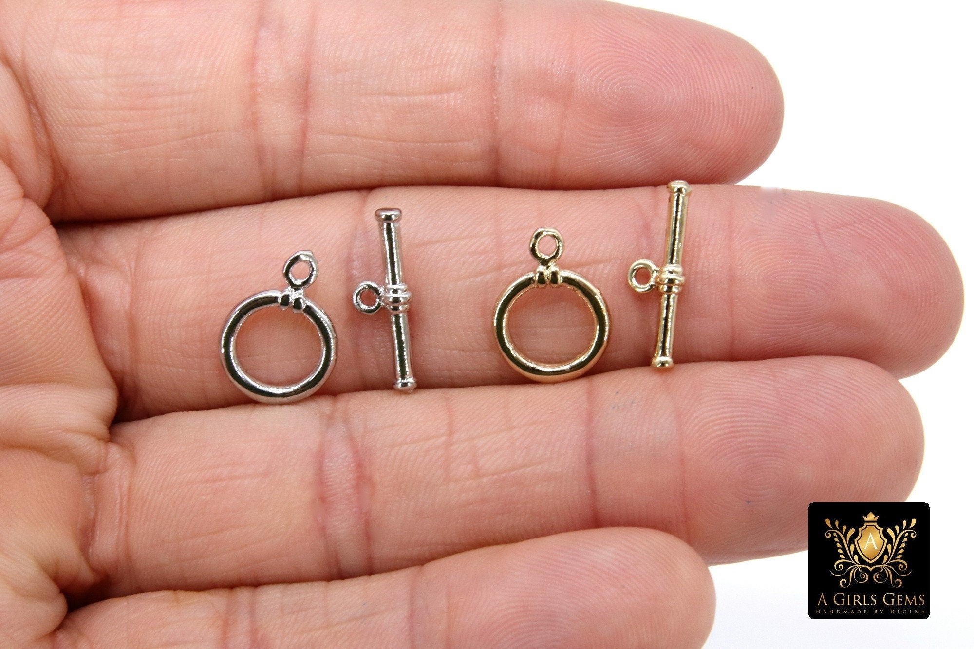 Gold and Silver Toggle Clasp Set, Lined 12 x 16.25 Toggle Ring #2367/2371, 18 mm Lined T Bar Jewelry Findings