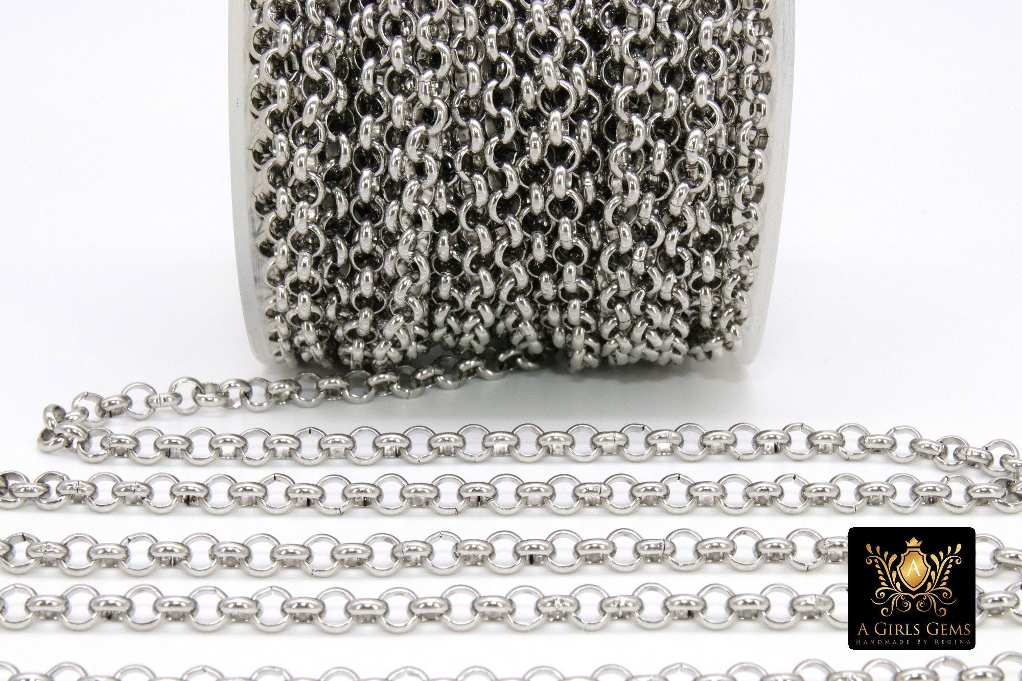 Silver Stainless Steel ROLO Chain, 3 mm 4 mm 5 mm 6 mm Silver Chains CH #146, Large Unfinished Jewelry Chains By the Foot
