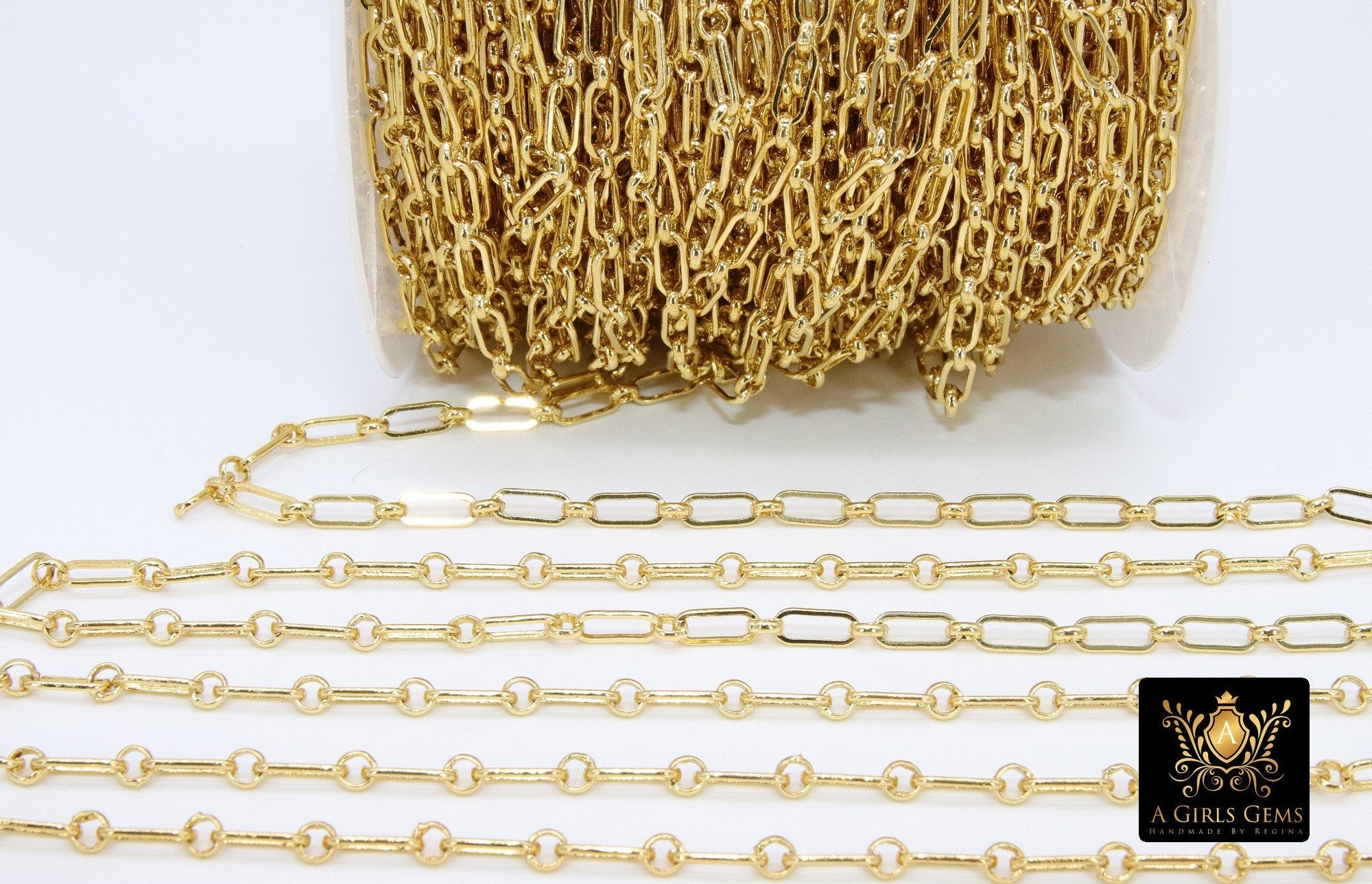 Rectangle Drawn Chain, Unfinished Silver Paper Clip Chains CH #129, Long and Short Necklace Rolo Cable Chains in 9 mm