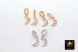 CZ Gold Moon Charm with Rings, 2 Pc Silver Star Slide Spacer Circle Silver #2617, Rose Large Big Hole Dangle